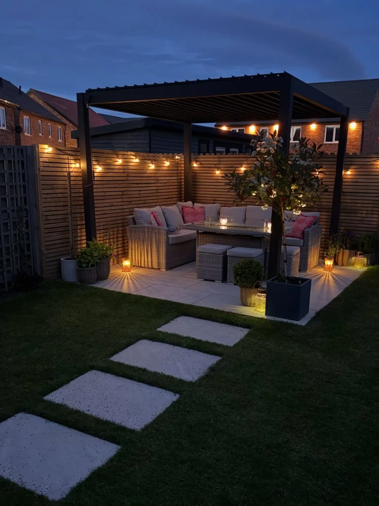 6. Lantern Candles Placed Along A Patio Edge