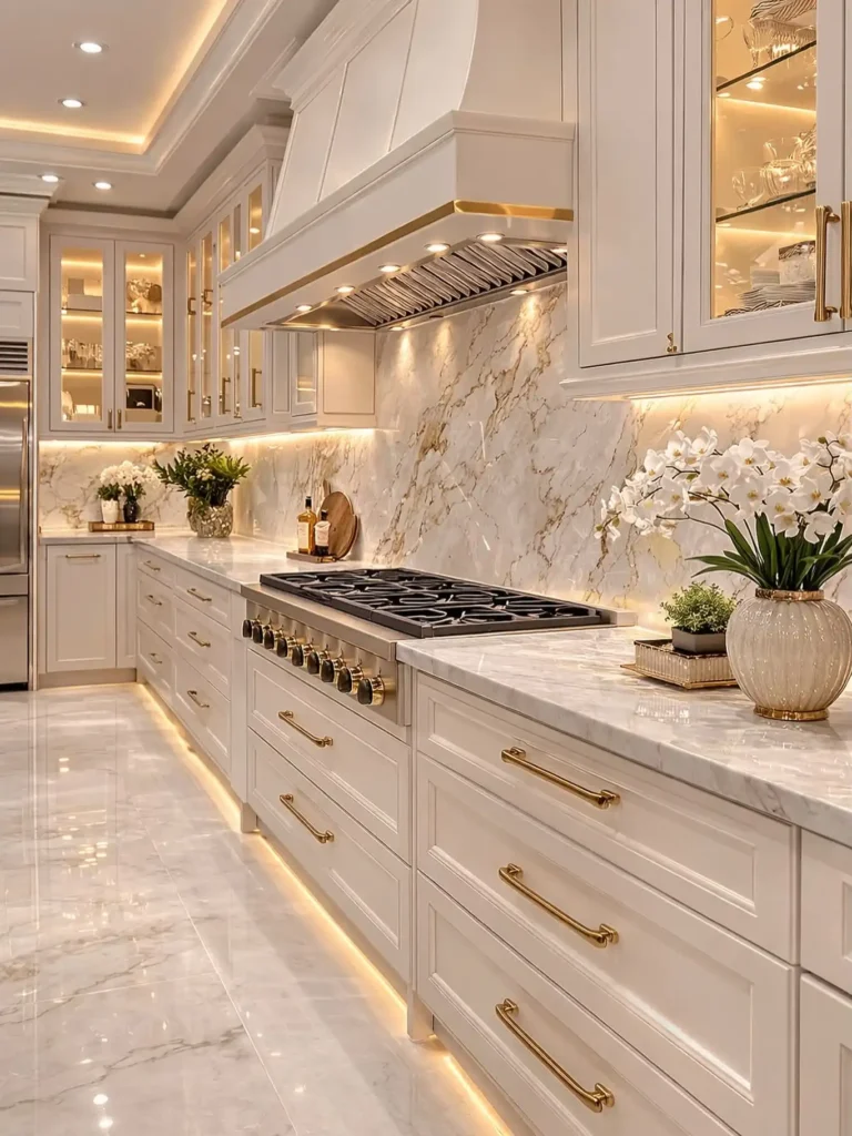 6. Luxury Marble Kitchen With Gold Accents