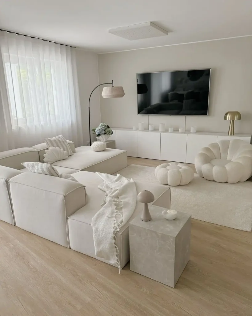 6. Modern Beige Living Room with Bubble Chair