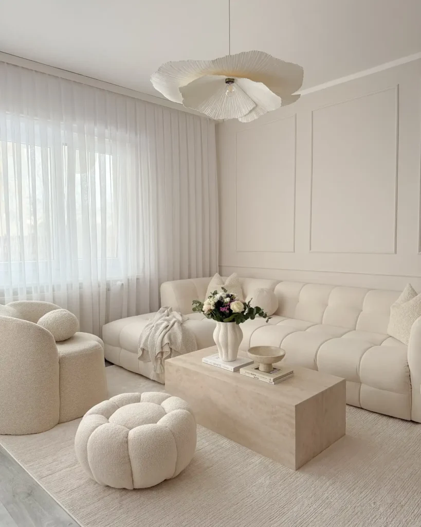 6. Sculptural Petal Pendant Living Room
