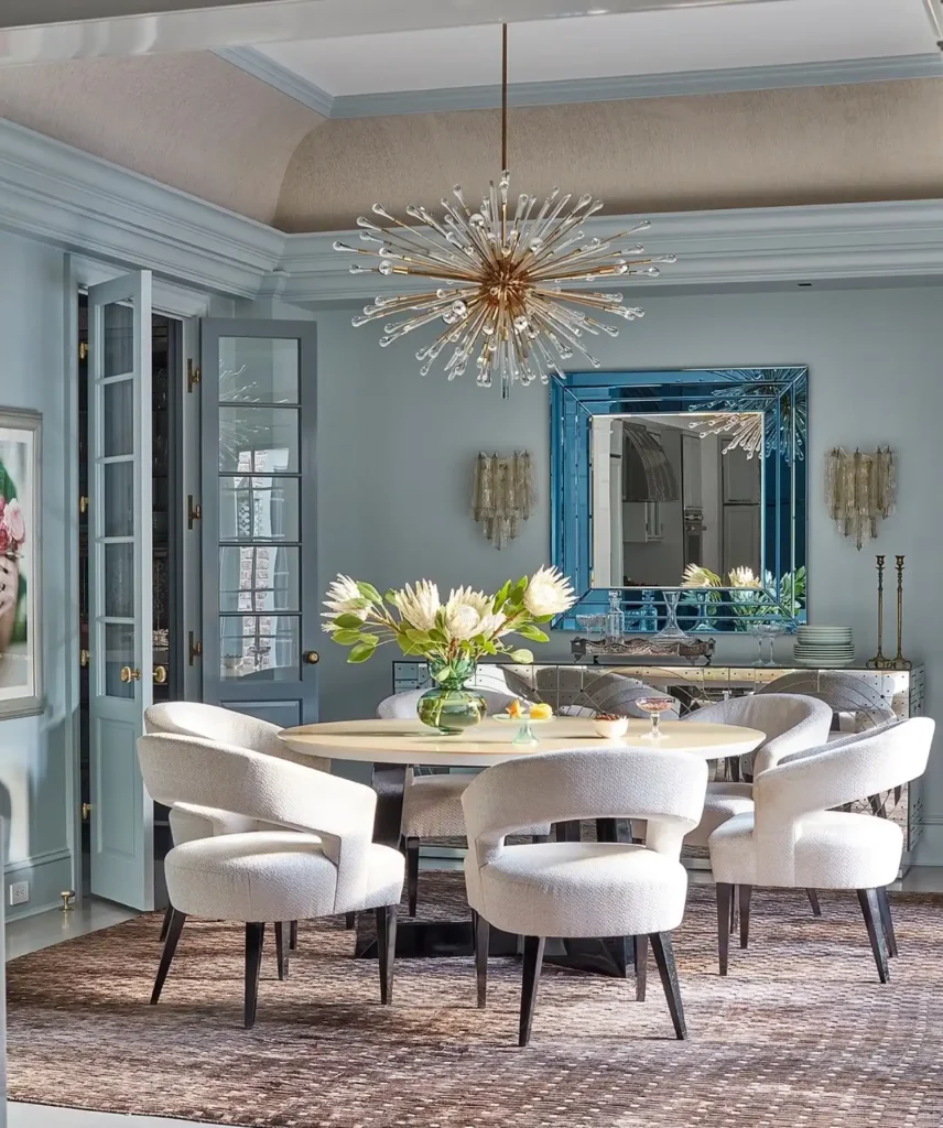 6. Sputnik Chandelier with Blue Mirrored Frame