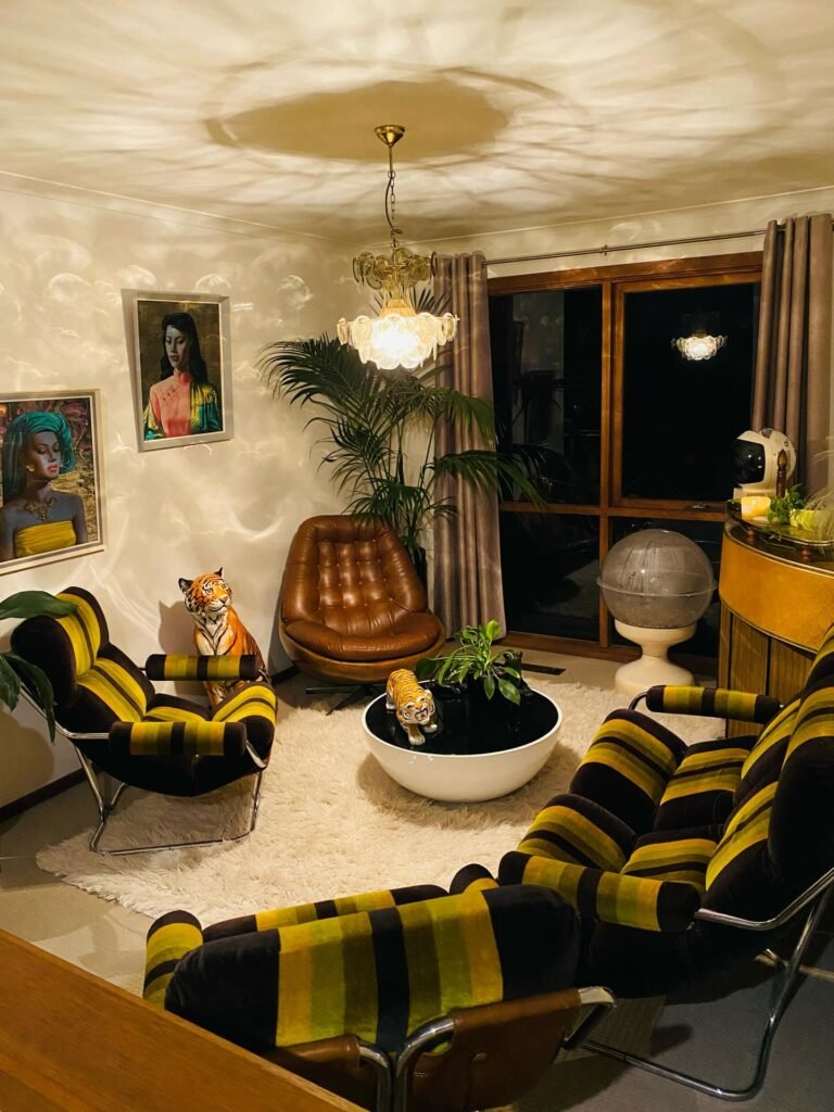 7. Chrome Frame Striped Chairs