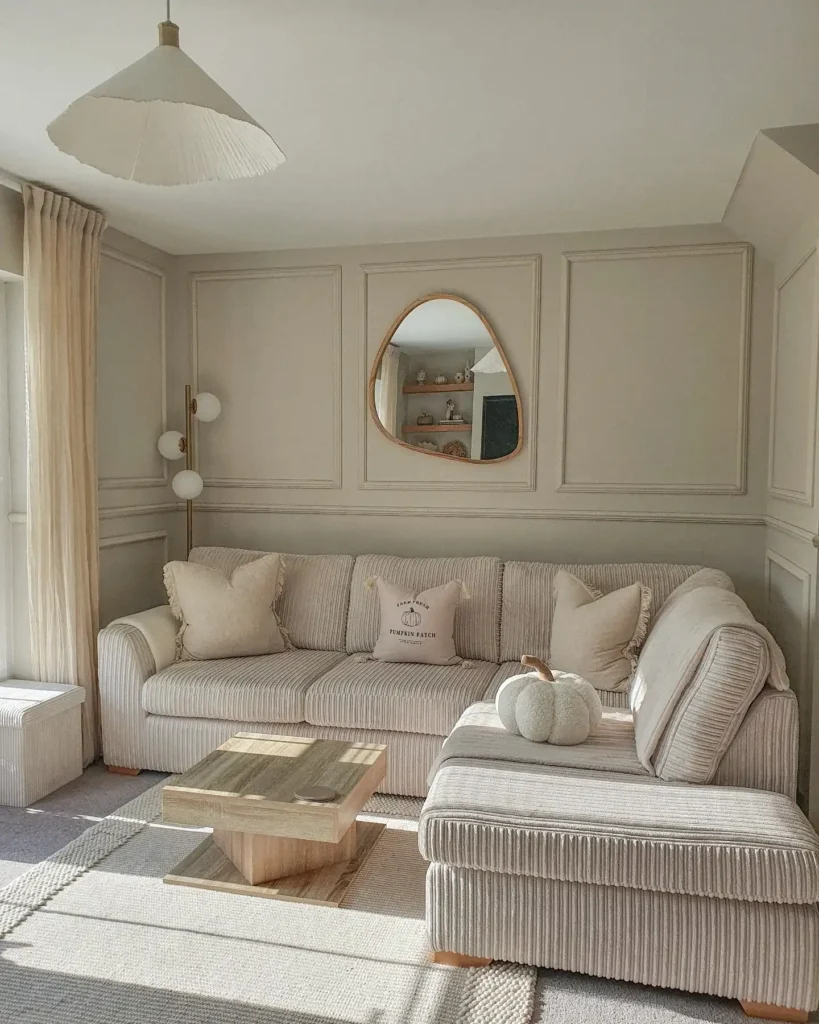 7. Corduroy Sectional With Wall Mirror