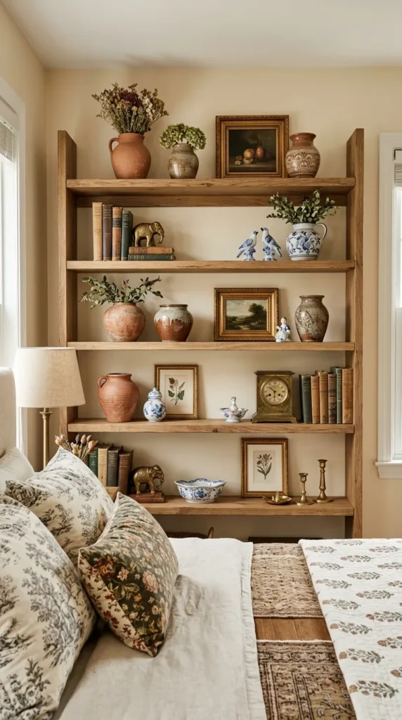 7. Display Collected Ceramics Vintage Clocks or Heirloom Knick Knacks on Shelves clean