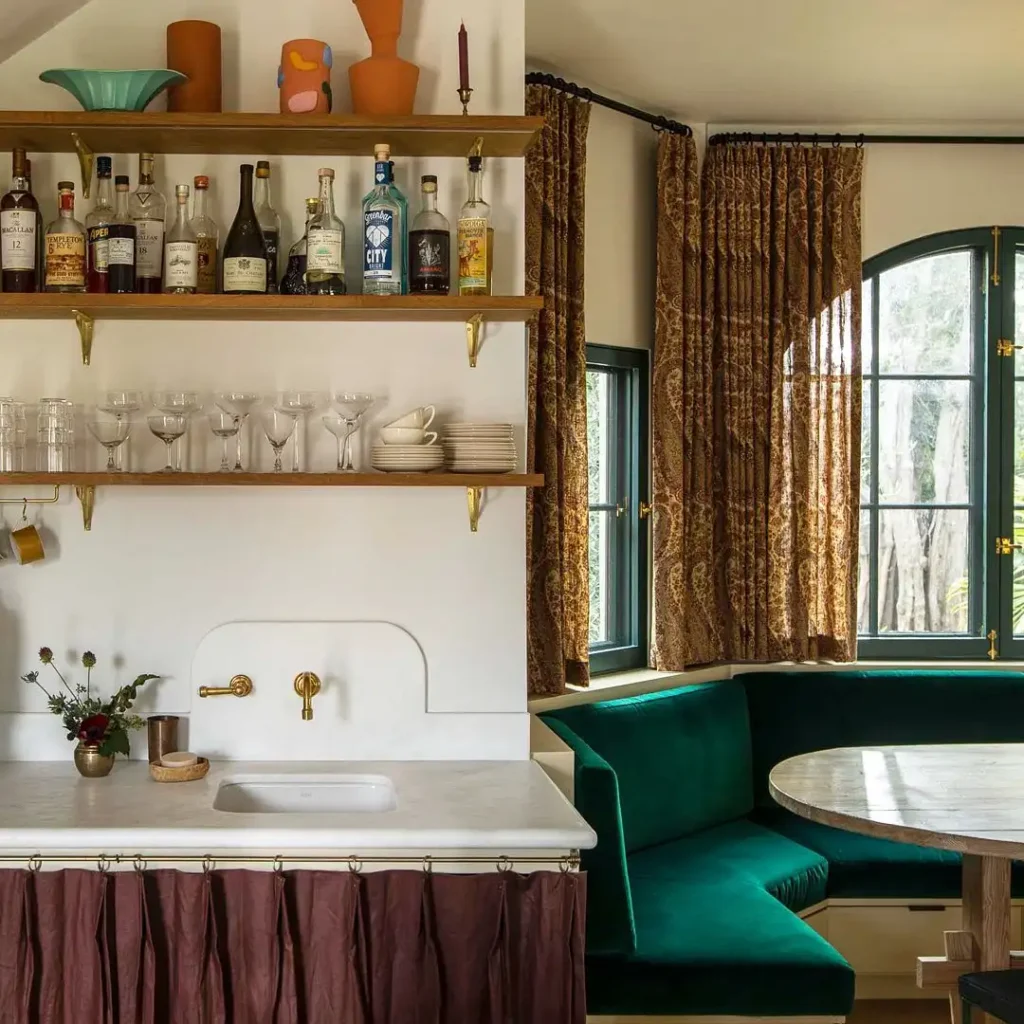 7. Emerald Green Curved Banquette