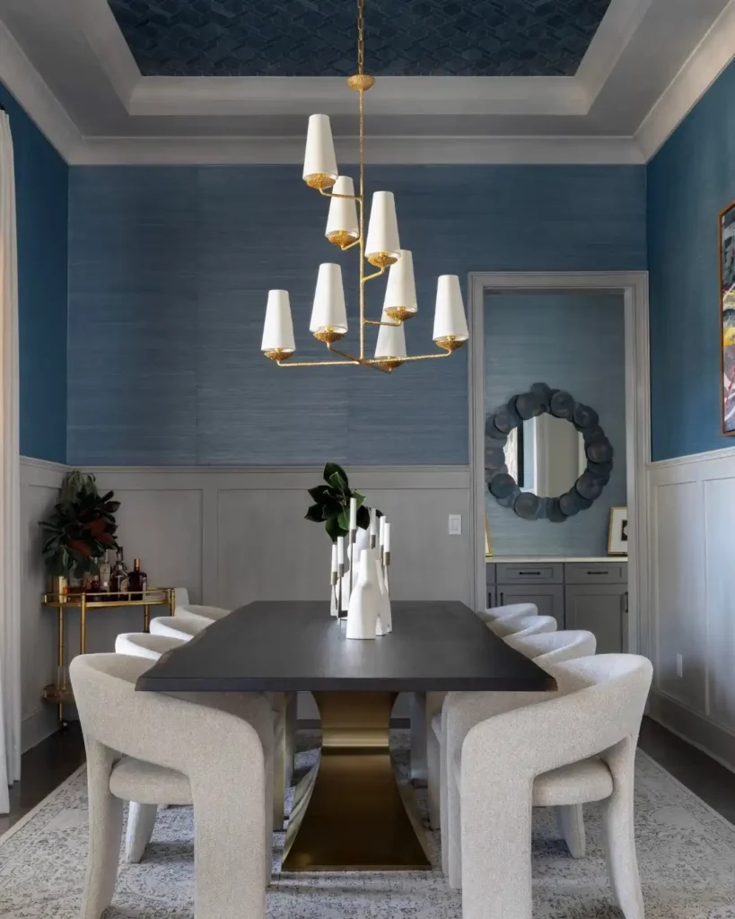 7. Grasscloth Walls with Brass Pedestal Table