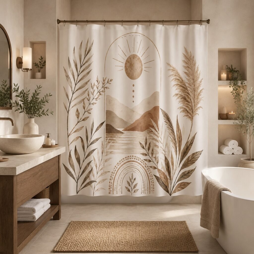 7. Printed Shower Curtain with Desert Scene