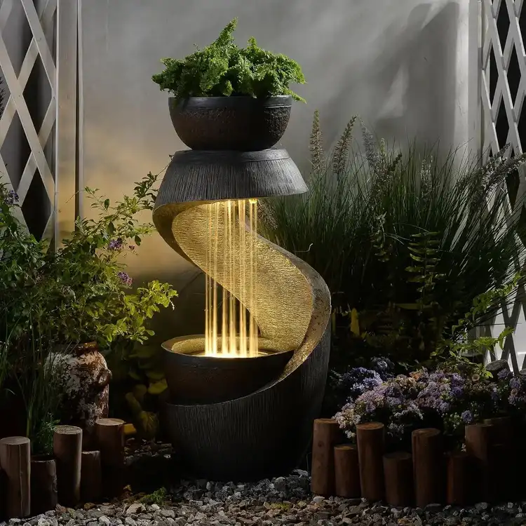 7. Spiral Cascade Planter Fountain