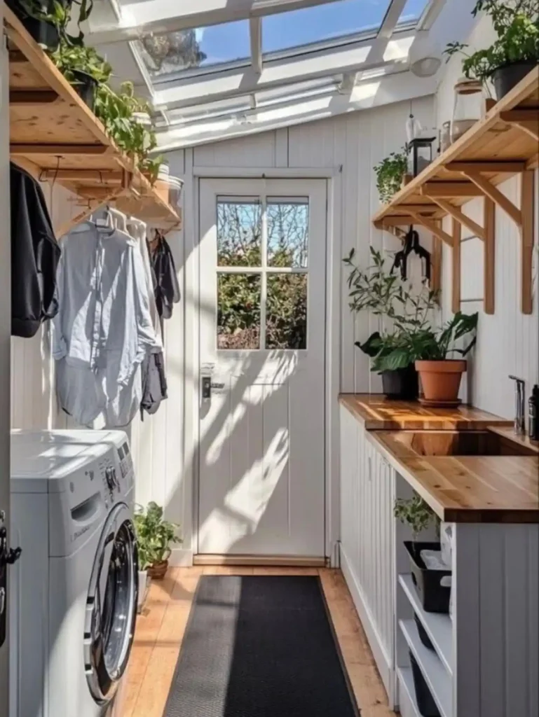 7. Sunroom Style Laundry Hallway With Skylight
