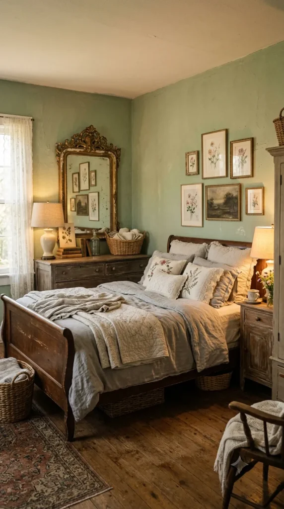 7. Vintage Light Green and Grey Bedroom Ideas clean