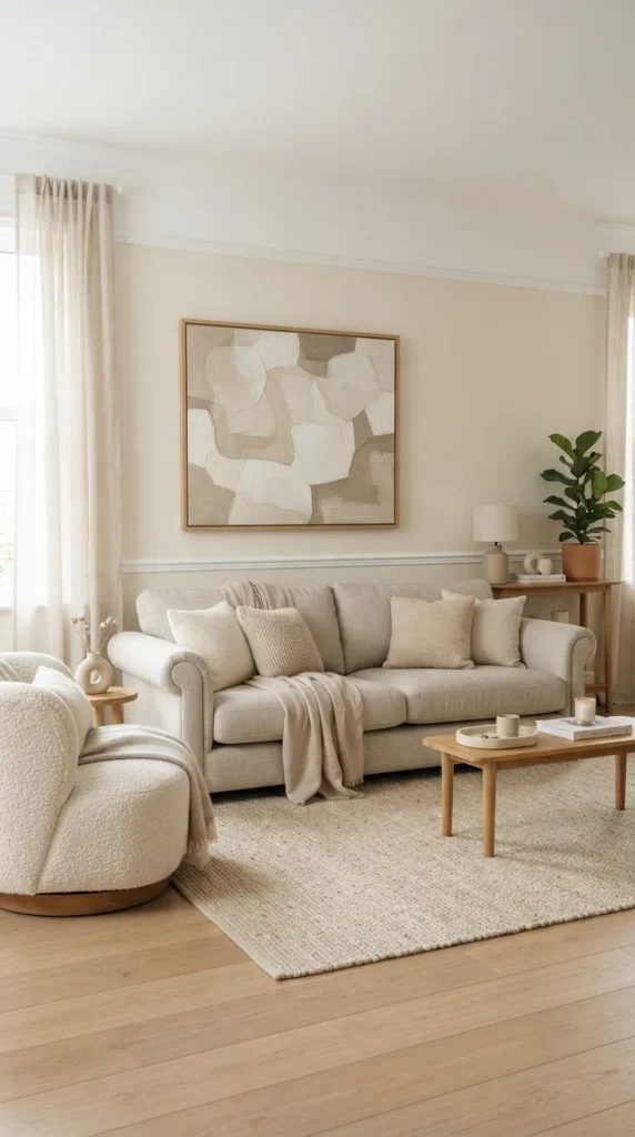 8. Add Decorative Wall Art for Personalized Beige Living Room Decor 8 clean