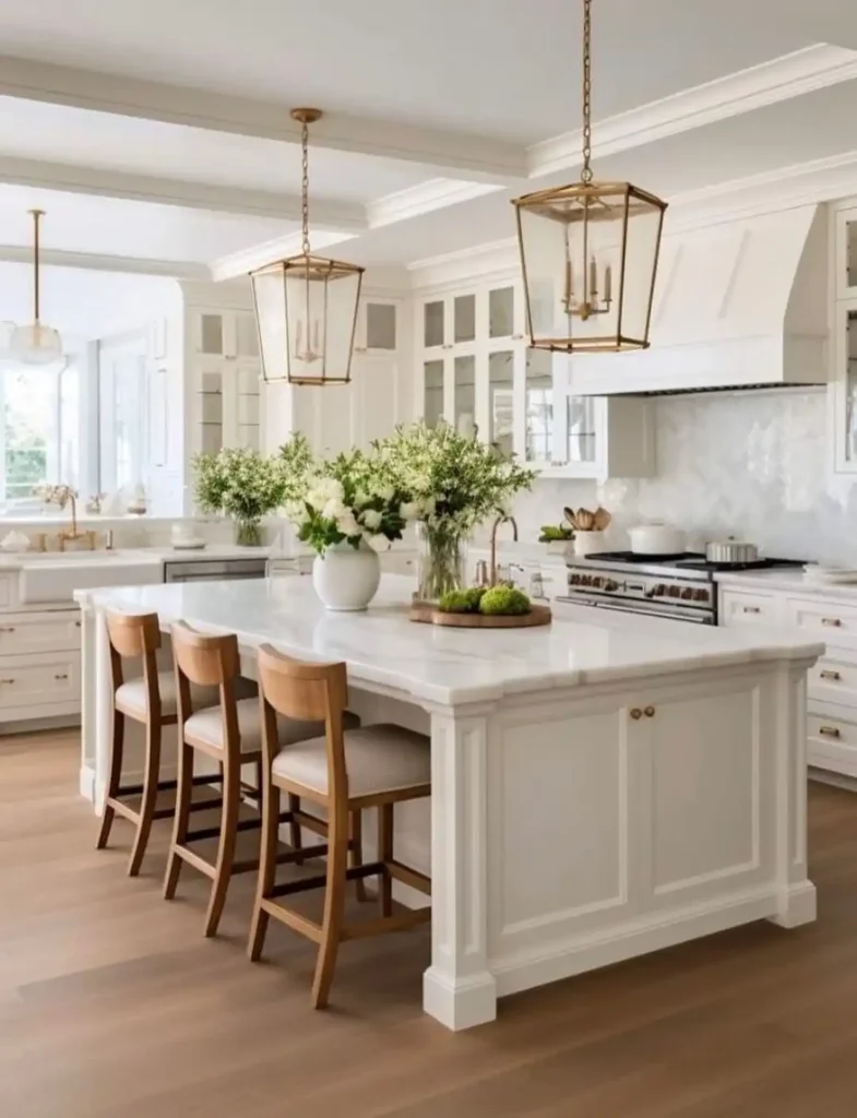8. All White Cabinetry with Brass Lanterns