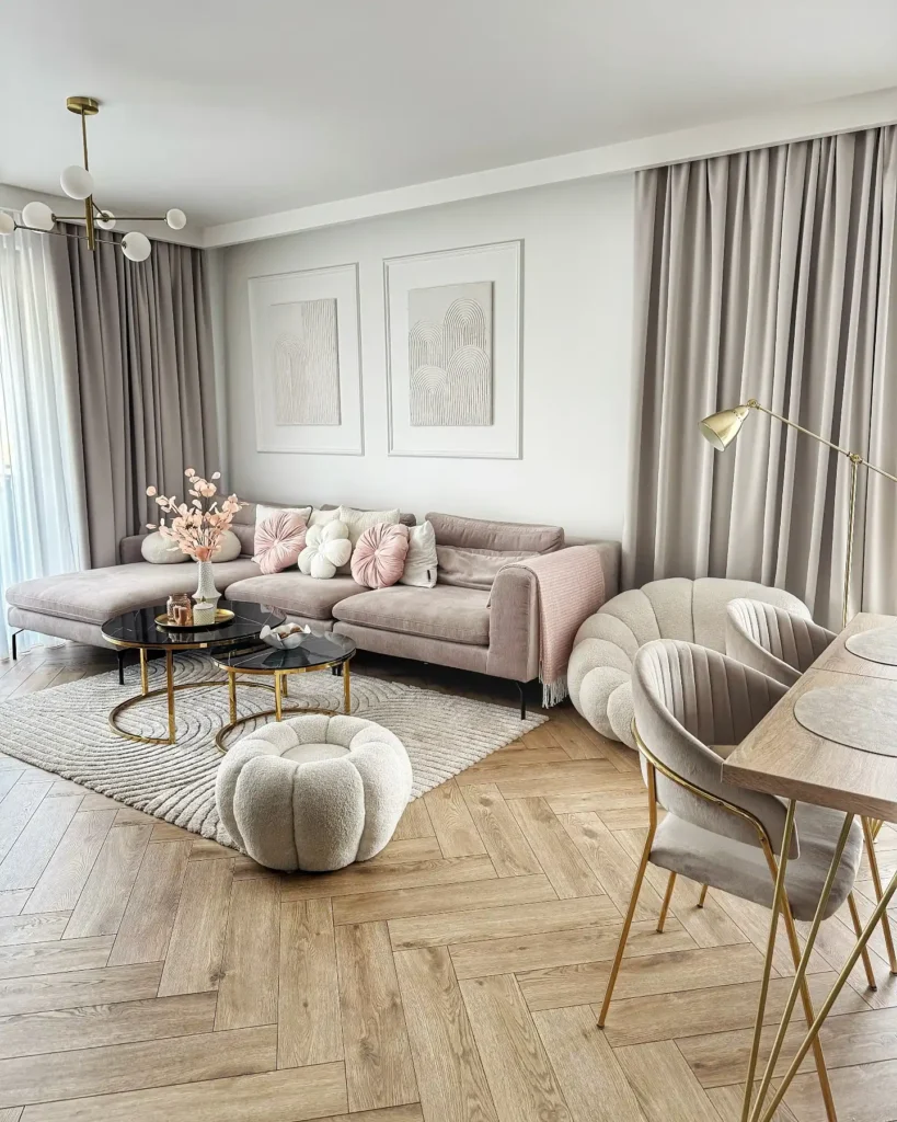 8. Blush Sectional With Herringbone Floor