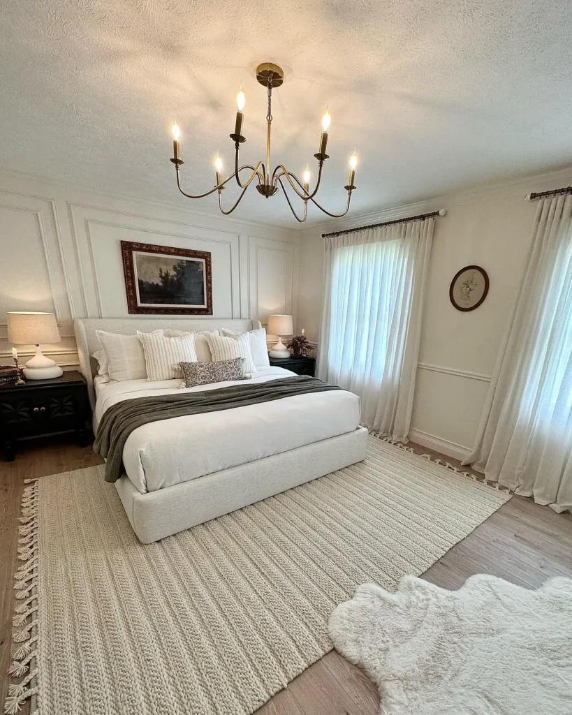 8. Candlelit Chandelier over Wingback Bed