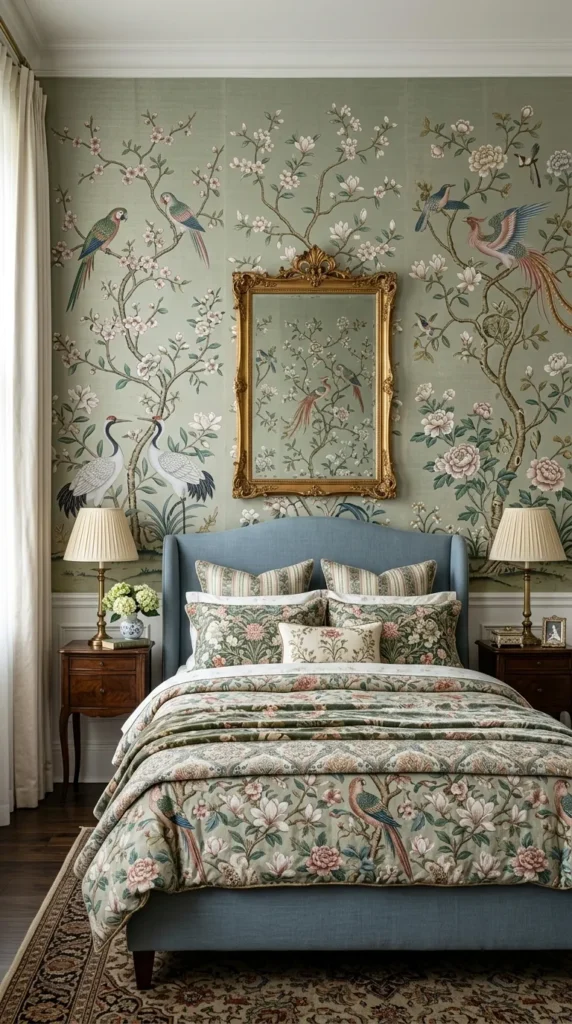 8. Choose Wallpaper With Chinoiserie Toile or Oversized Floral Prints clean
