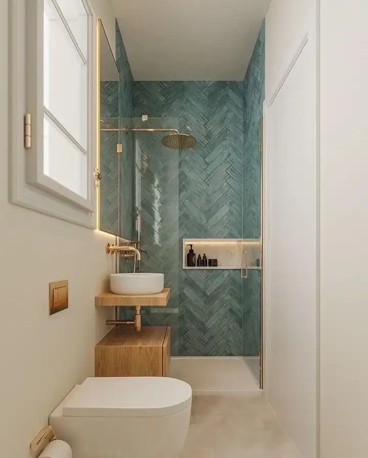8. Herringbone Tile Shower Bathroom