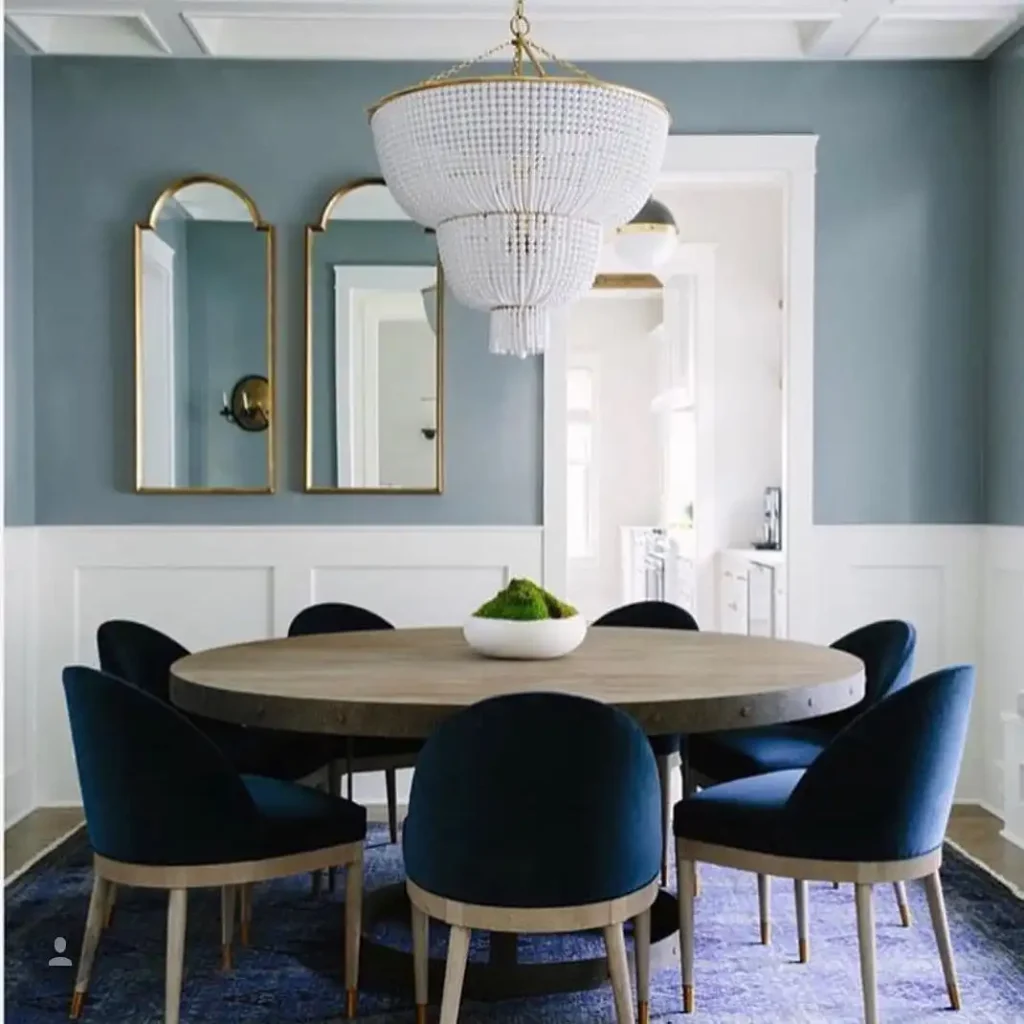 8. Navy Velvet Chairs Over a Cobalt Blue Rug
