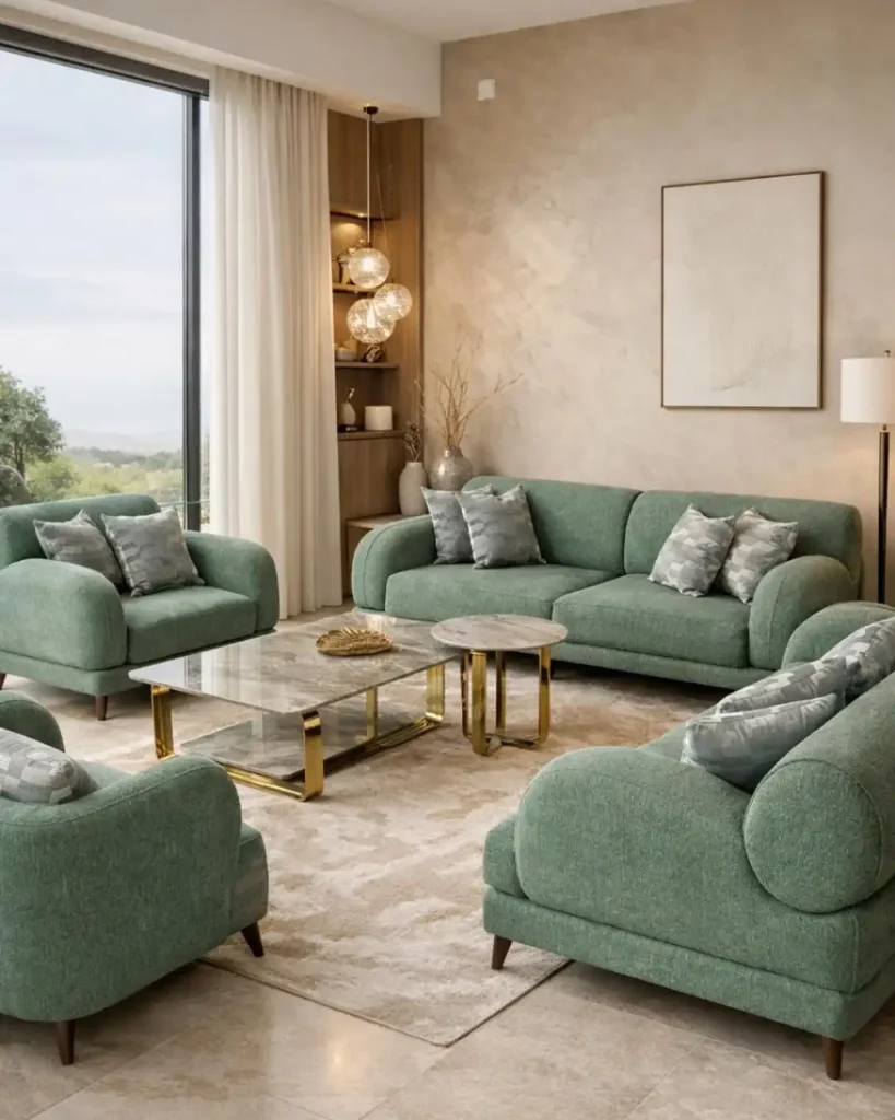 8. Rounded Sage Green Seating Set