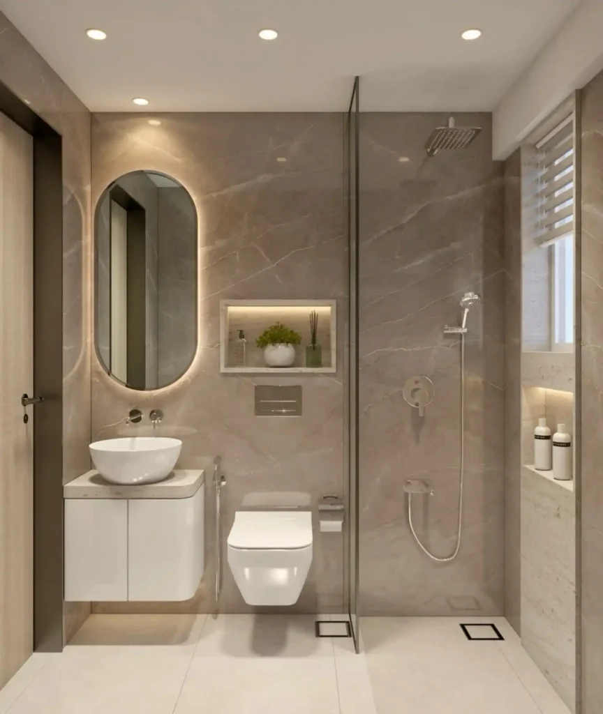 9. Backlit Oval Mirror Bathroom