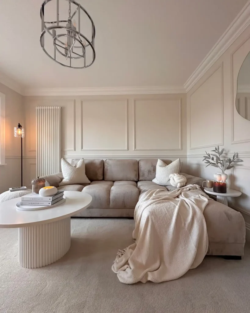 9. Beige Living Room with Draped Throws