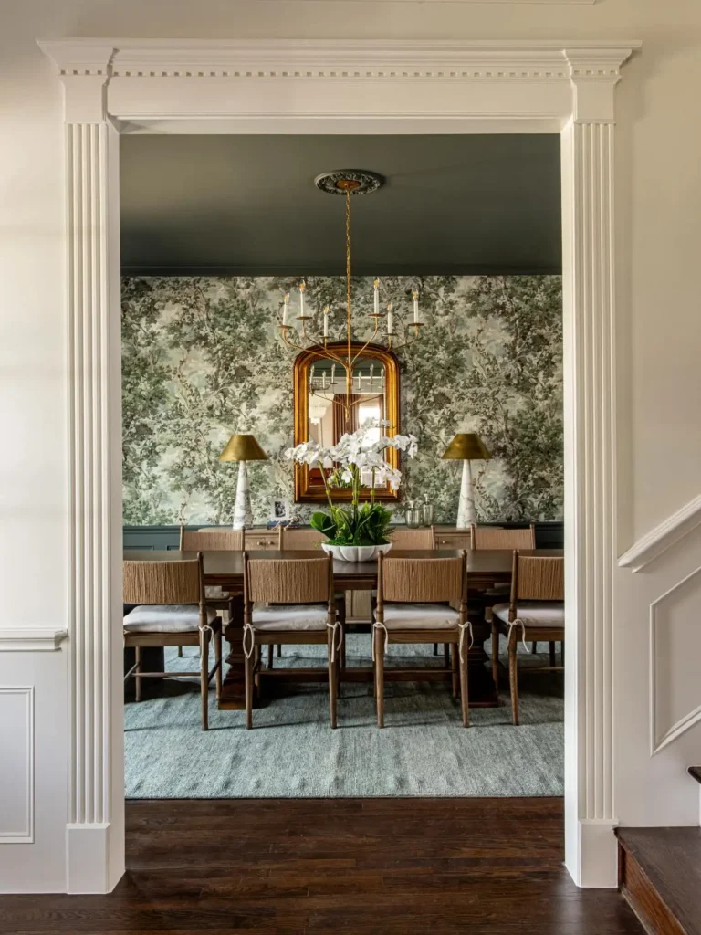 9. Botanical Wallpaper With Trestle Table