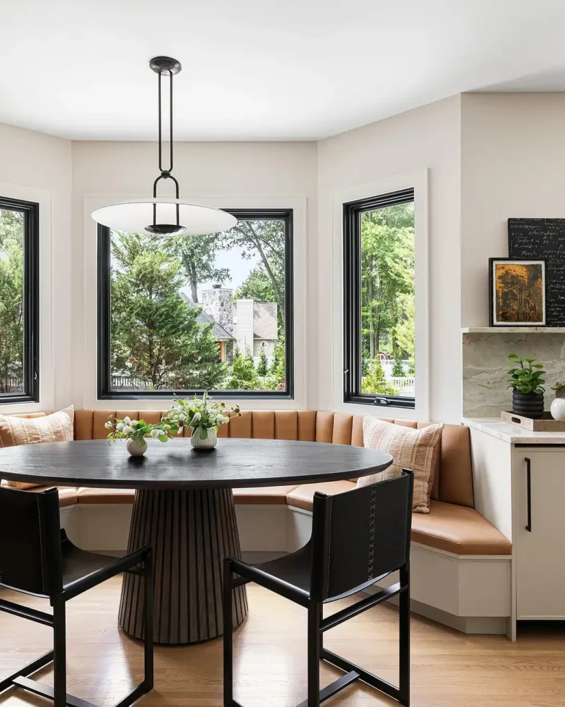 9. Cognac Leather Corner Banquette
