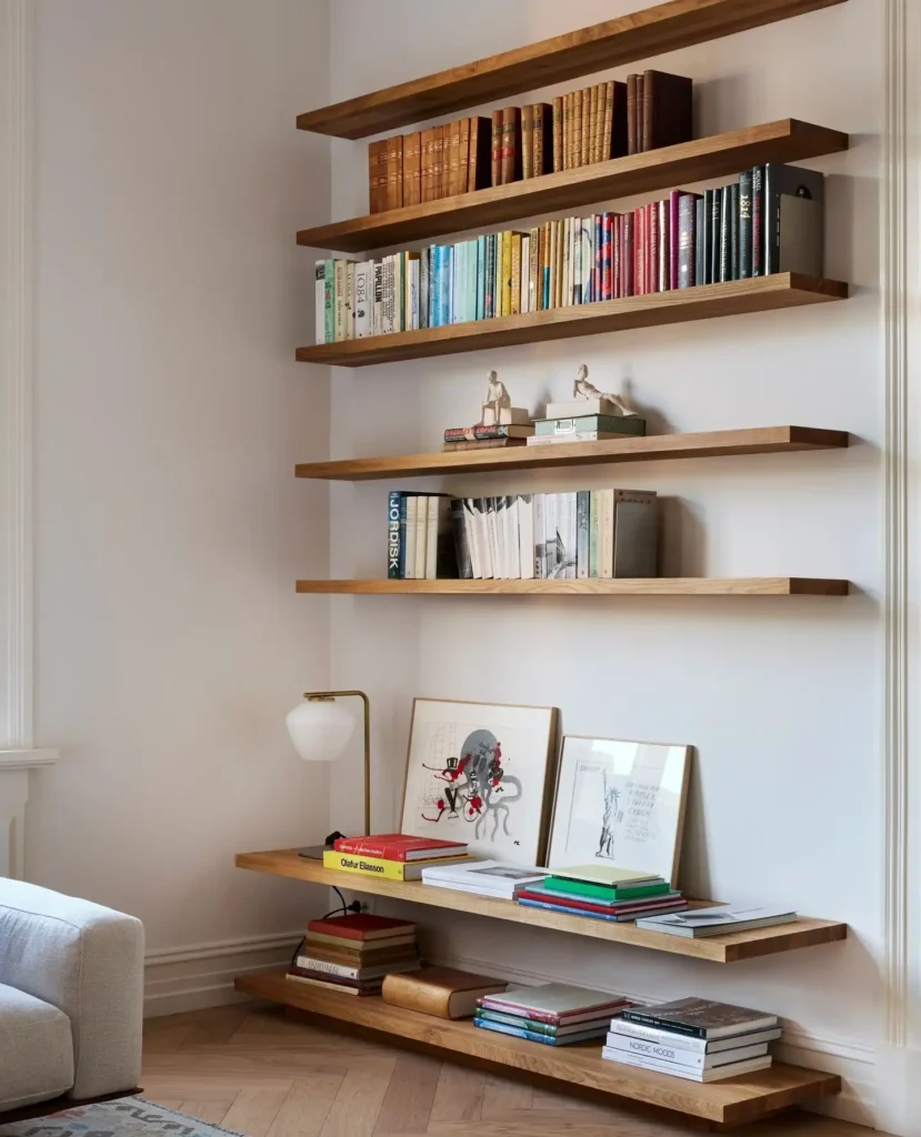 9. Diagonal Oak Shelving Wall