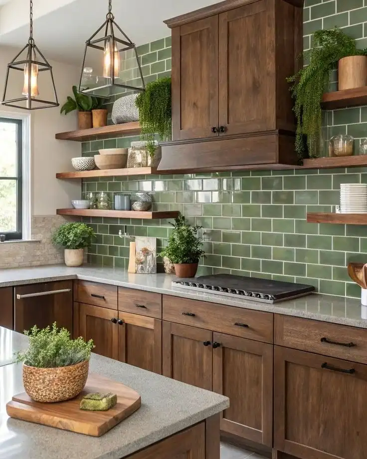 9. Green Subway Tile Rustic Kitchen