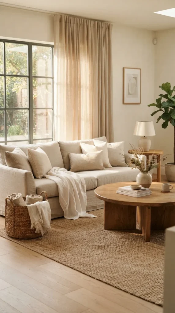 9. Mix Linen Fabrics into Beige Living Room Decor for Casual Elegance 9 clean