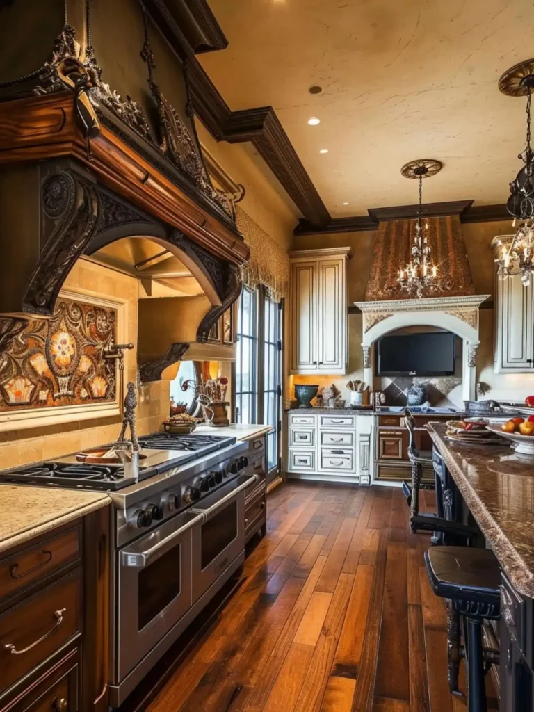 9. Ornate Carved Wood Range Hood