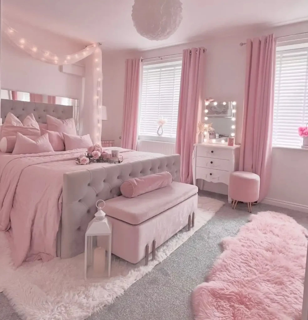12 Teen Girl Bedroom Aesthetics to Copy You'll Love 10 9. Pink Vanity Glam Bedroom