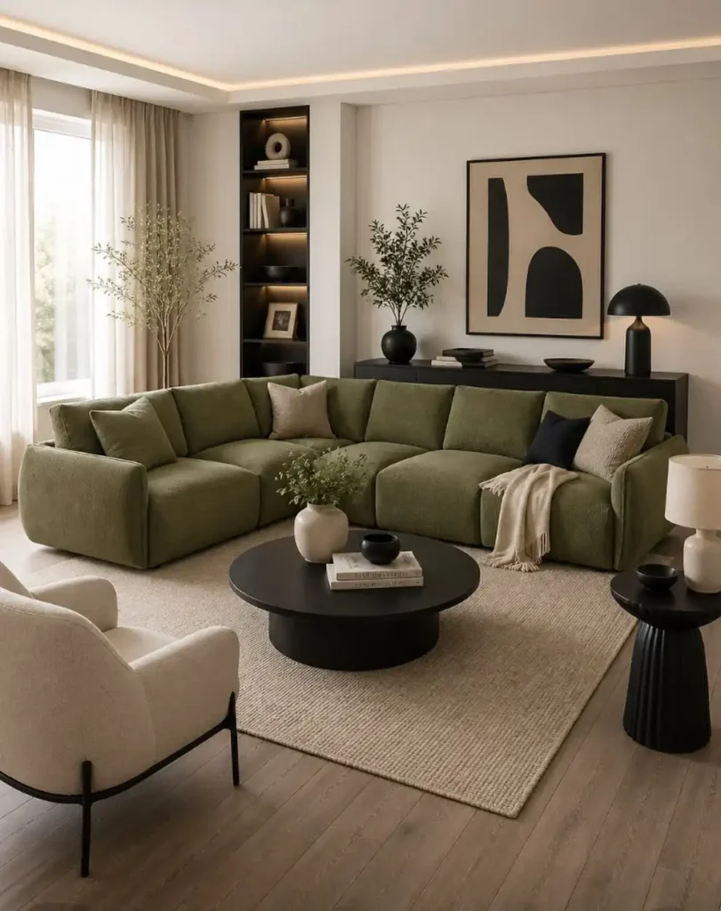 9. U Shaped Olive Green Modular Sectional