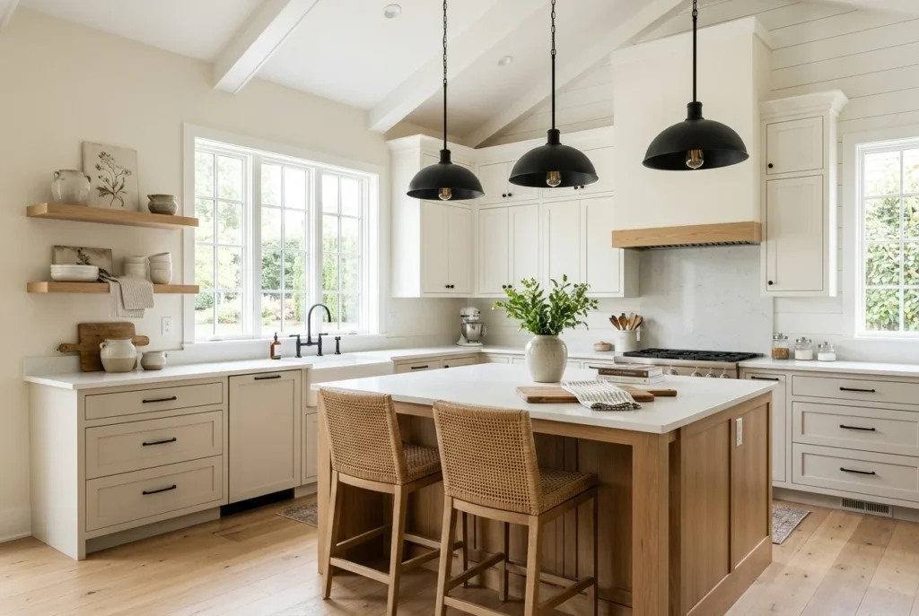 Choose a Soft Neutral Color Palette for a Bright Modern Farmhouse Kitchen
