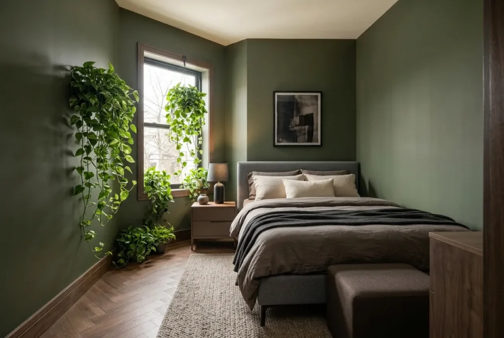 Dark Color Palettes Make Small Bedrooms Feel Smaller