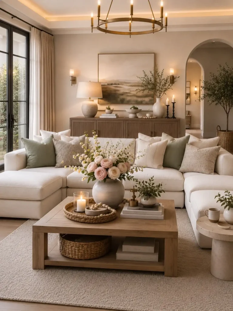 1. Curved Sectional With Wooden Coffee Table