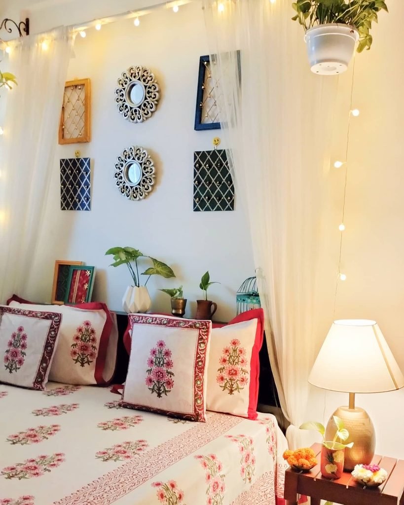 17 DIY Bedroom Decor Ideas You'll Fall in Love With 2 1. Fairy Light Canopy Wall