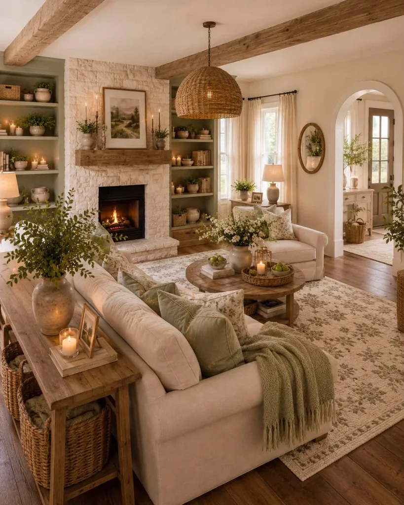 1. Stone Fireplace With Wood Beam Mantel