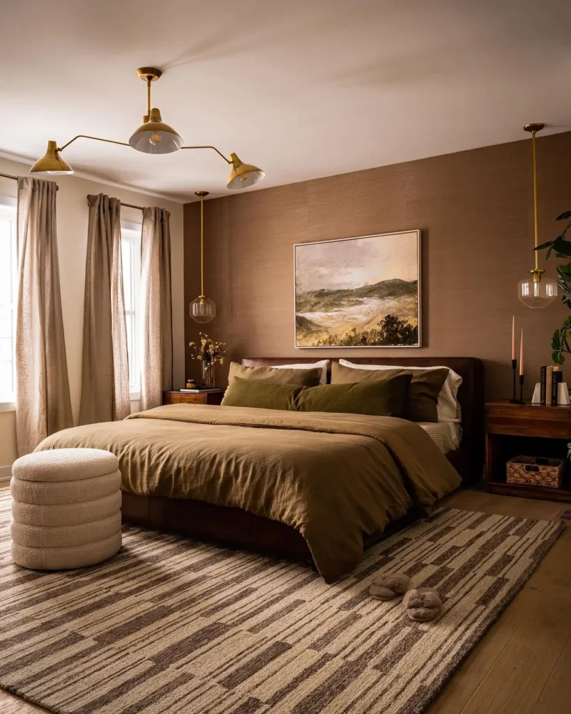 10. Brass Layered Lighting Bedroom