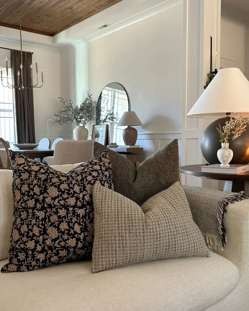 10. Layered Block Print and Tweed Pillows