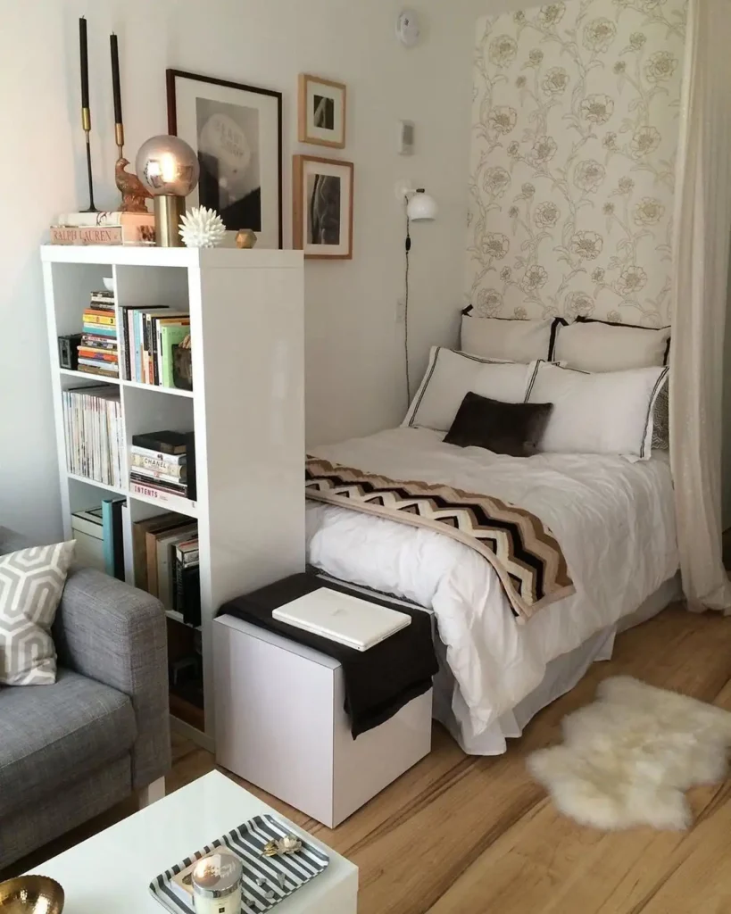 10. Studio Bedroom Divided by a Bookshelf