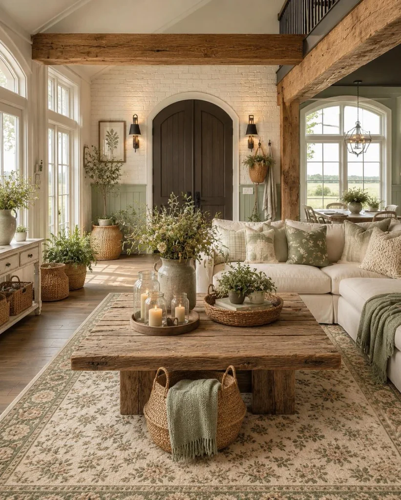 11. Arched Wood Door With Whitewashed Brick