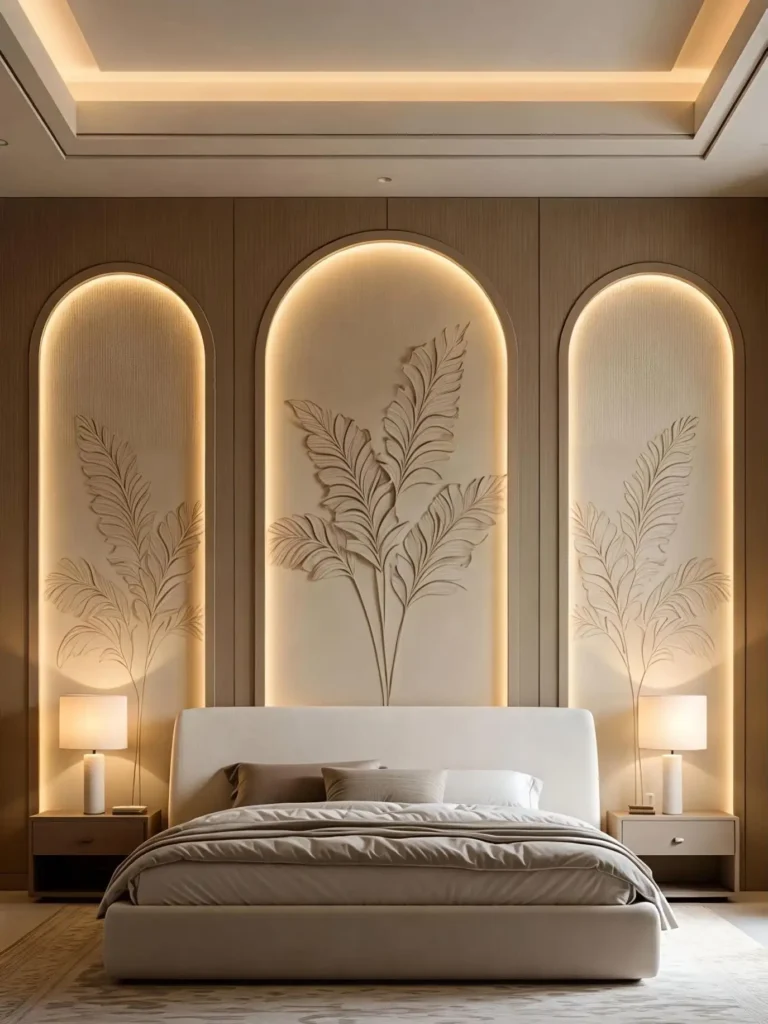 11. Backlit Arch Wall with Carved Leaves