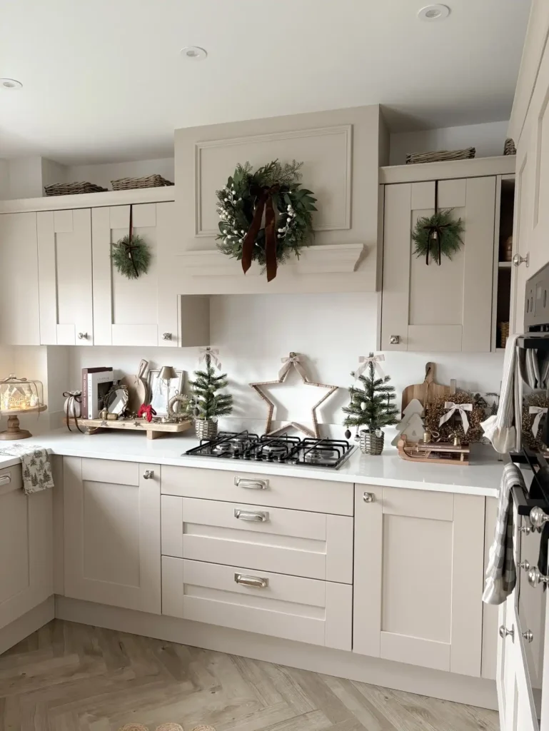 11. Cabinet Hung Wreaths with Woven Star Accent
