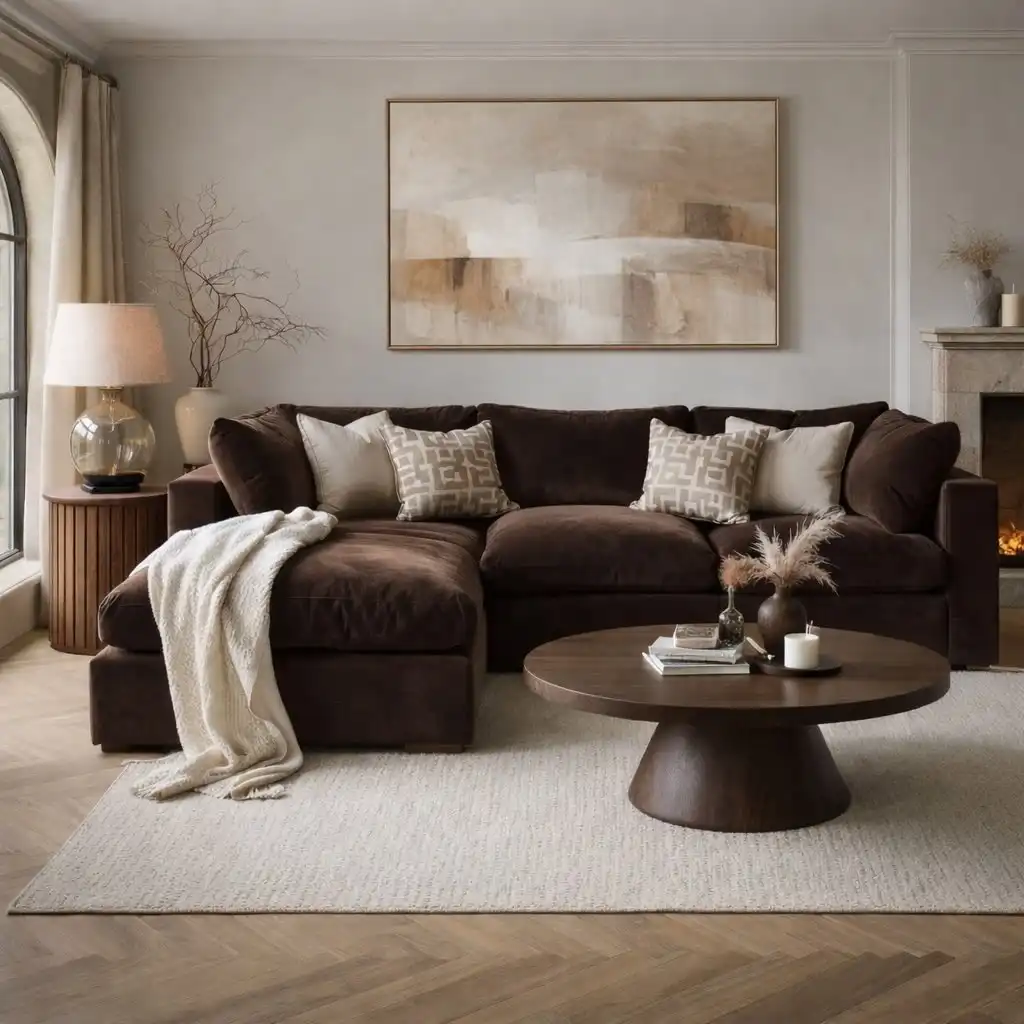 11. Dark Chocolate Sofa With Pedestal Table