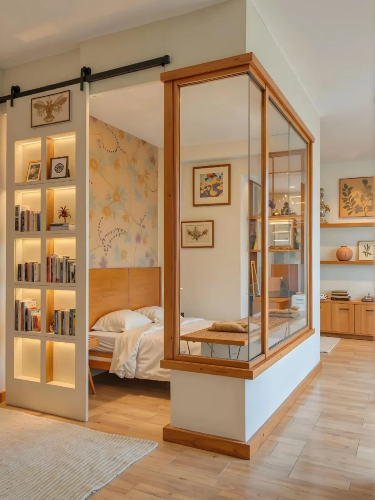 11. Glass Walled Bedroom Nook with Sliding Barn Door