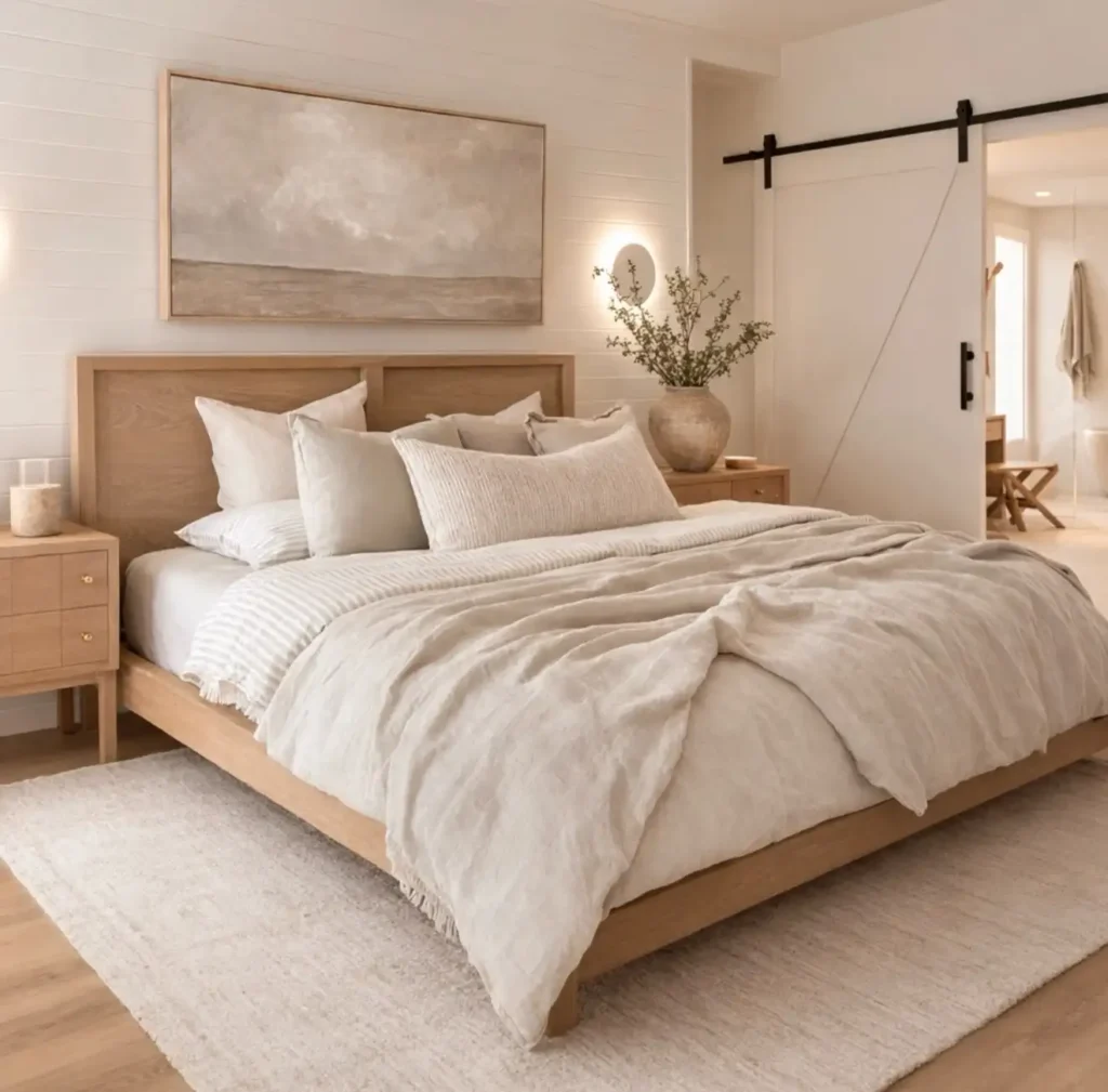 11. Natural Wood and Shiplap Bedroom
