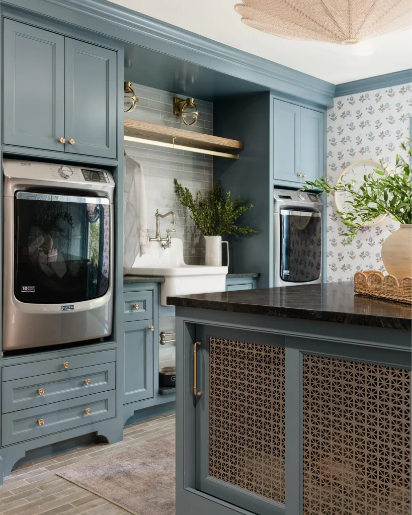 11. Rattan Cane Island with Farmhouse Sink