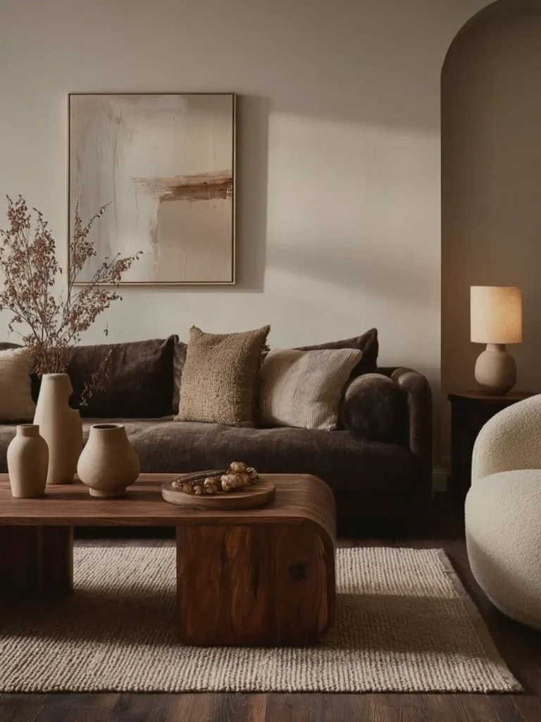 13. Chocolate Sofa With Ceramic Vase Trio