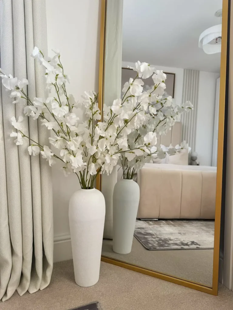 13. Tall Ceramic Vase with Faux Sweet Pea Stems
