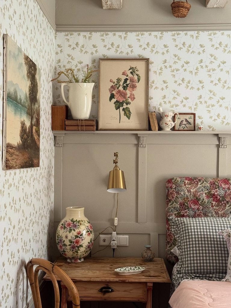 17 DIY Bedroom Decor Ideas You'll Fall in Love With 14 13. Vintage Vignette Corner Shelf 768x1024 1